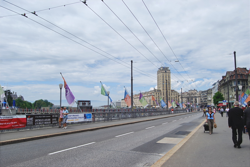 3 - The historic Grand-Pont bridge in Lausanne, Switzerland, looking toward the Bel-Air Tower in the Place Bel-Air district